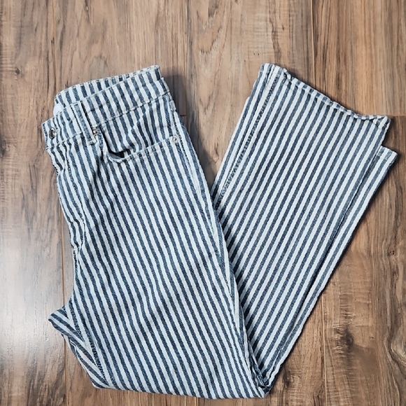 Zara Denim - Zara Navy and White Striped Women's Jeans Size 8